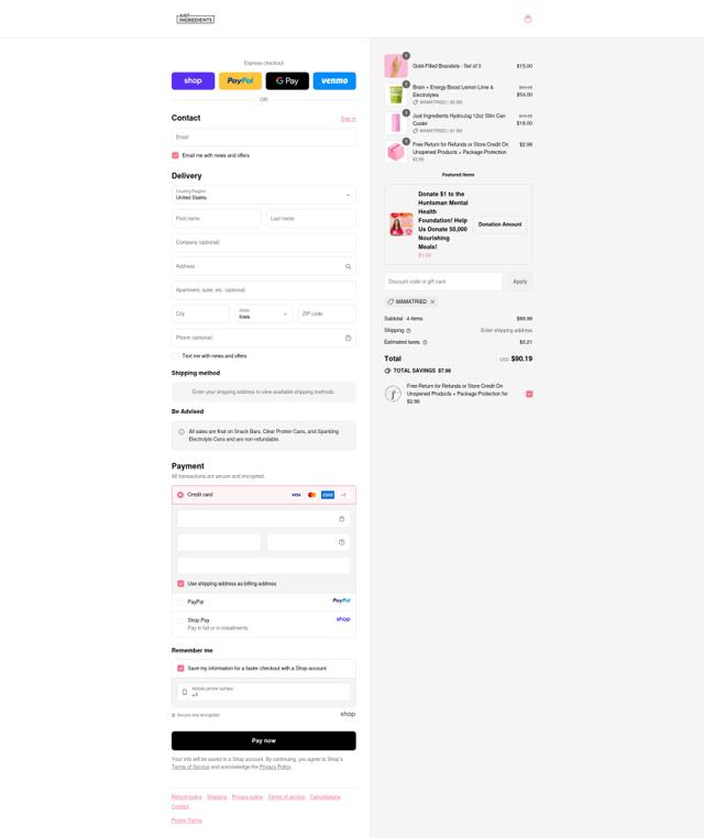Just Ingredients checkout page showing Just Ingredients coupon code box | Screenshot taken by SimplyCodes community member on Sep 11, 2025