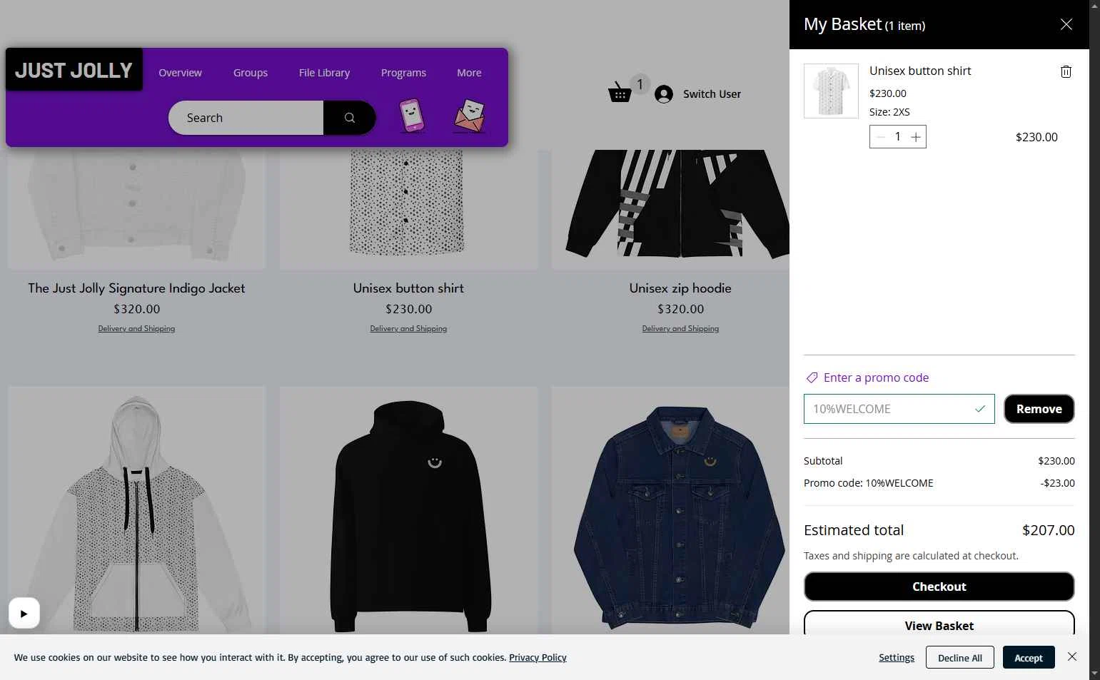 JUST JOLLY checkout page showing JUST JOLLY promo code box | Screenshot taken by SimplyCodes community member on Jan 24, 2026