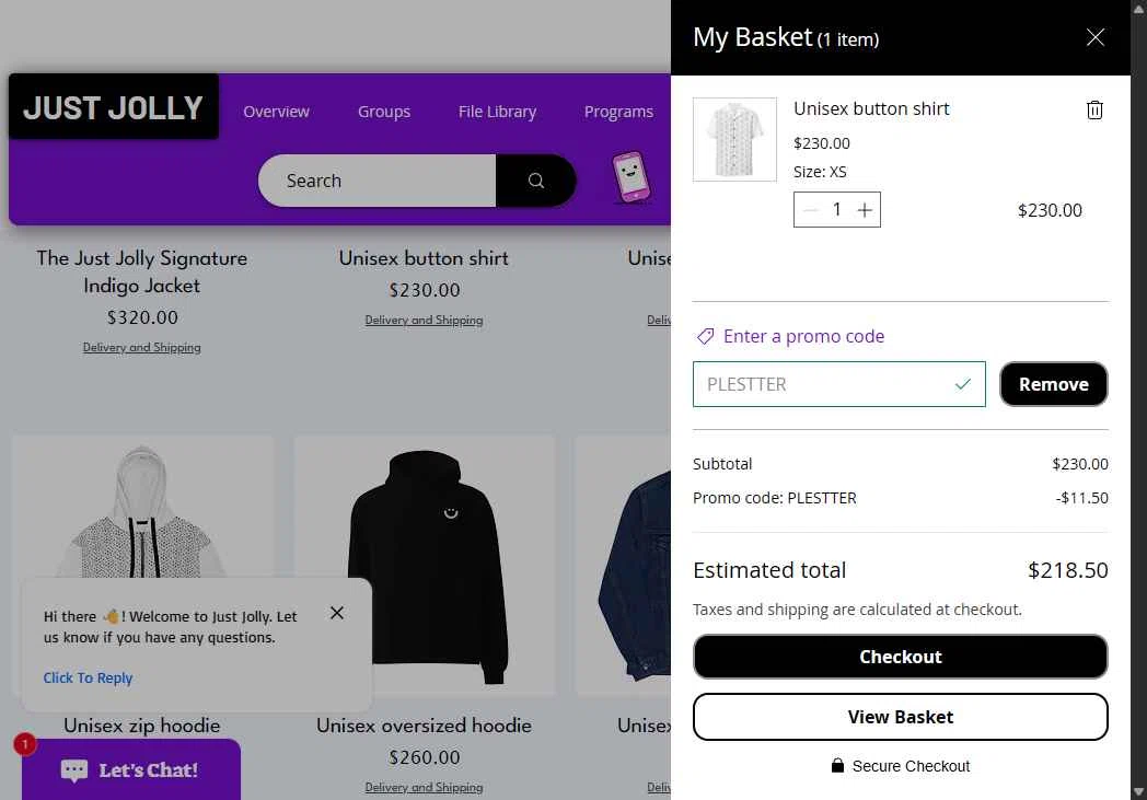 JUST JOLLY checkout page showing JUST JOLLY promo code box | Screenshot taken by SimplyCodes community member on Feb 8, 2026