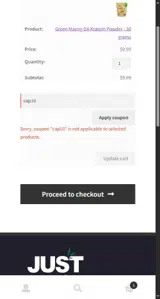 Just Kratom coupon verification screenshot