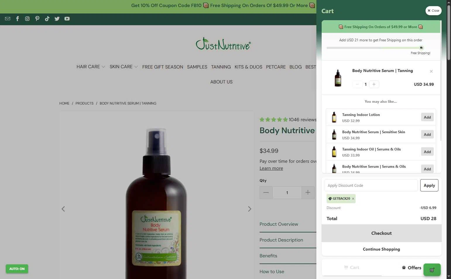 Just Nutritive checkout page showing Just Nutritive coupon code box | Screenshot taken by SimplyCodes community member on Jan 3, 2026
