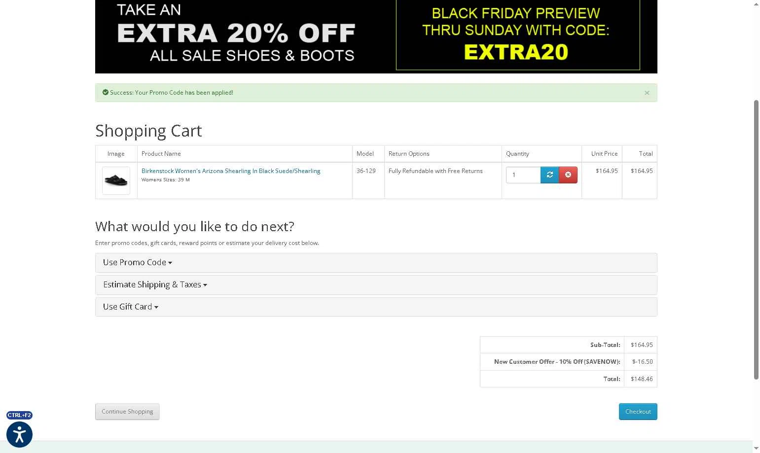 Just Our Shoes checkout page showing Just Our Shoes promo code box | Screenshot taken by SimplyCodes community member on Nov 13, 2025
