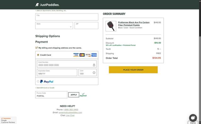 JustPaddles checkout page showing JustPaddles promo code box | Screenshot taken by SimplyCodes community member on Aug 25, 2025