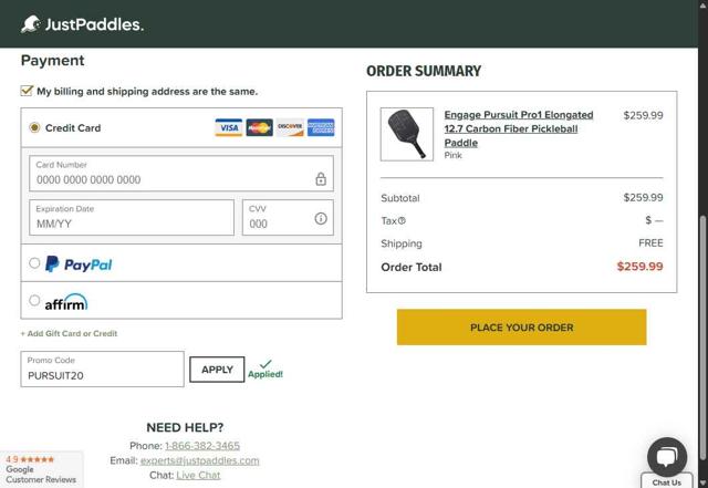 JustPaddles checkout page showing JustPaddles promo code box | Screenshot taken by SimplyCodes community member on Aug 18, 2025