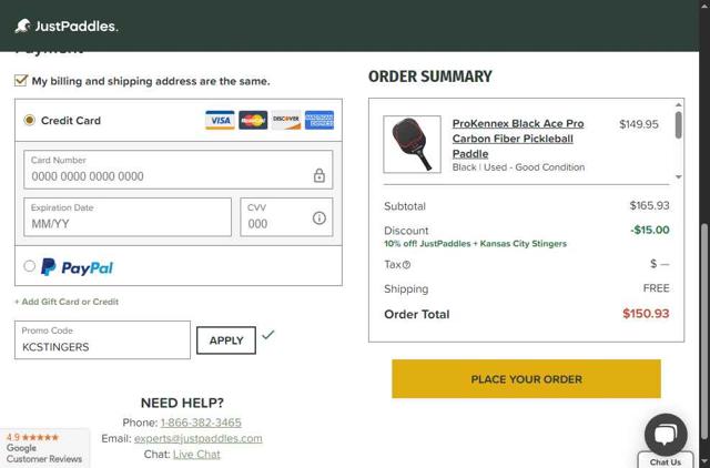JustPaddles checkout page showing JustPaddles promo code box | Screenshot taken by SimplyCodes community member on Sep 10, 2025