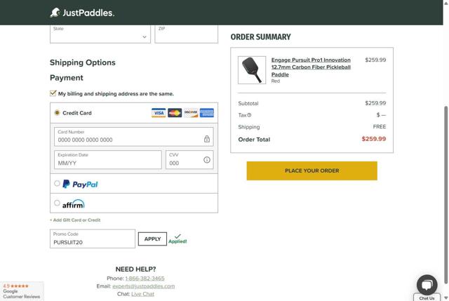 JustPaddles checkout page showing JustPaddles promo code box | Screenshot taken by SimplyCodes community member on Aug 4, 2025