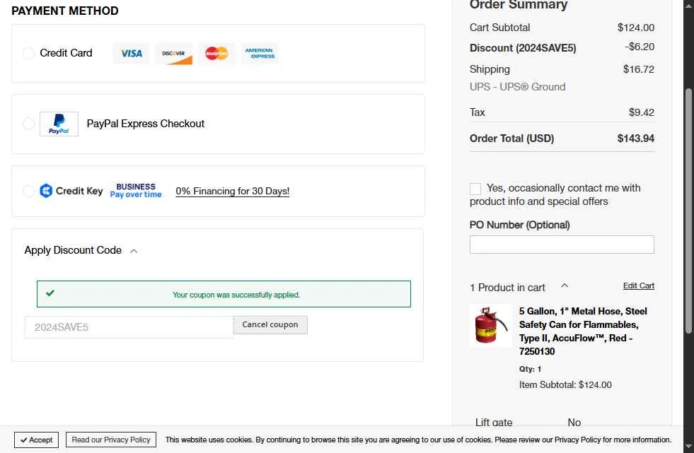 JustRite checkout page showing JustRite promo code box | Screenshot taken by SimplyCodes community member on Jul 4, 2025