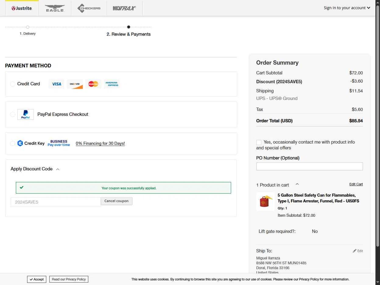 JustRite checkout page showing JustRite promo code box | Screenshot taken by SimplyCodes community member on Jul 4, 2025