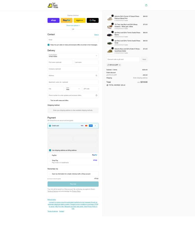 Just Shoes for Kids checkout page showing Just Shoes for Kids promo code box | Screenshot taken by SimplyCodes community member on Oct 7, 2025