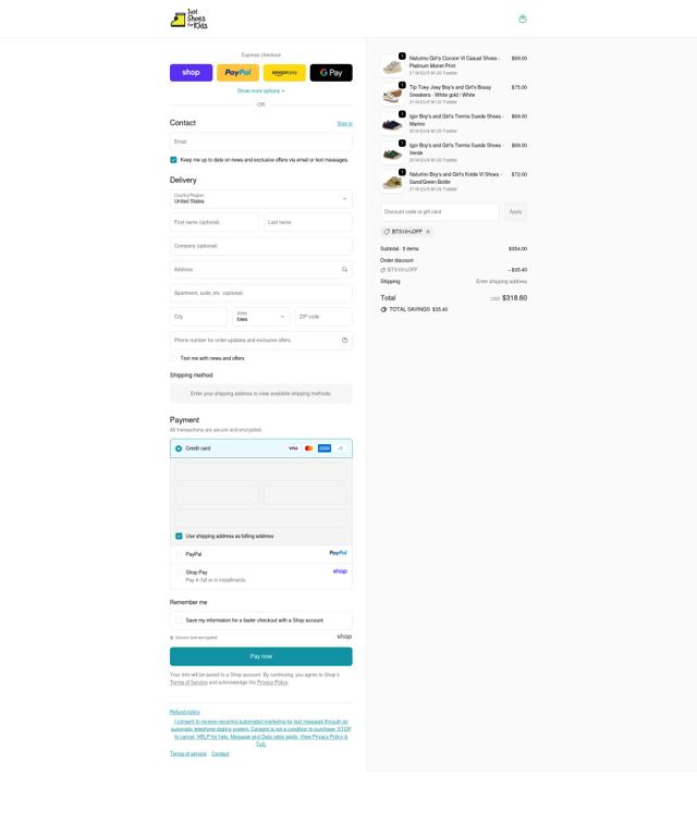 Just Shoes for Kids checkout page showing Just Shoes for Kids promo code box | Screenshot taken by SimplyCodes community member on Sep 25, 2025