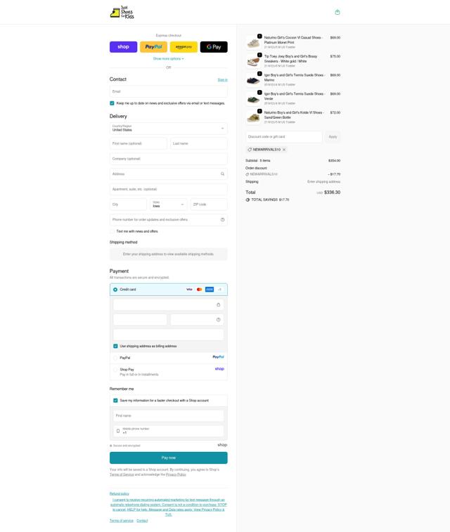 Just Shoes for Kids checkout page showing Just Shoes for Kids promo code box | Screenshot taken by SimplyCodes community member on Sep 21, 2025