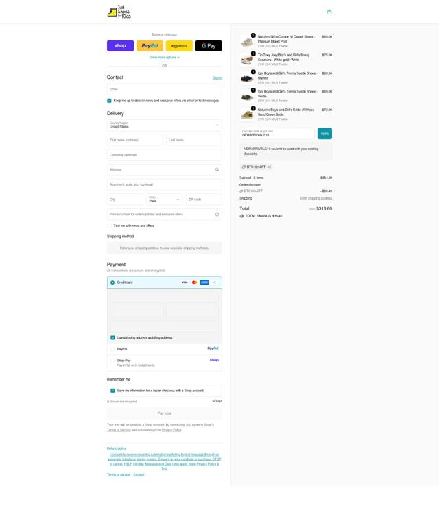 Just Shoes for Kids checkout page showing Just Shoes for Kids promo code box | Screenshot taken by SimplyCodes community member on Sep 25, 2025