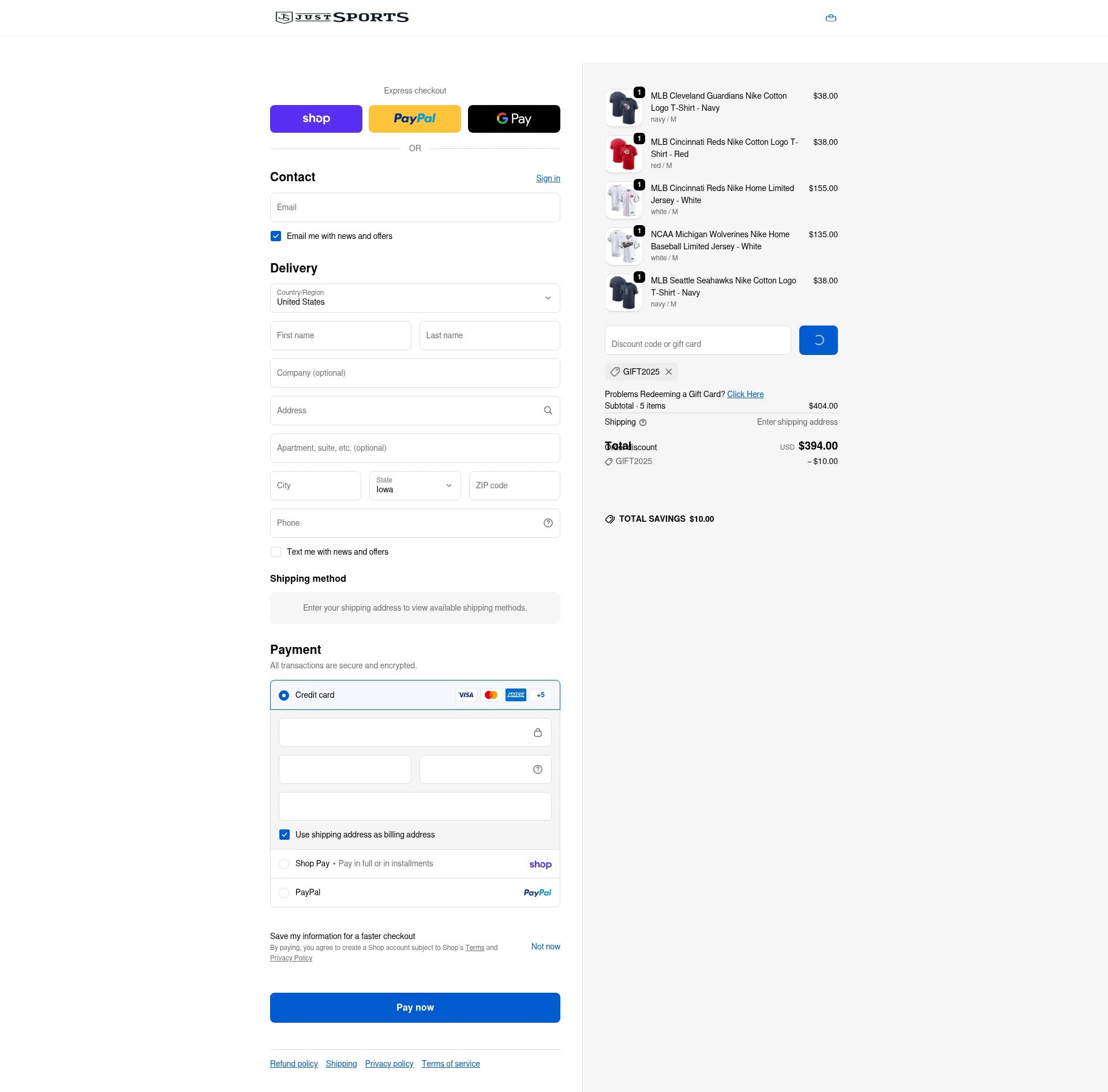 Just Sports checkout page showing Just Sports promo code box | Screenshot taken by SimplyCodes community member on Feb 18, 2026