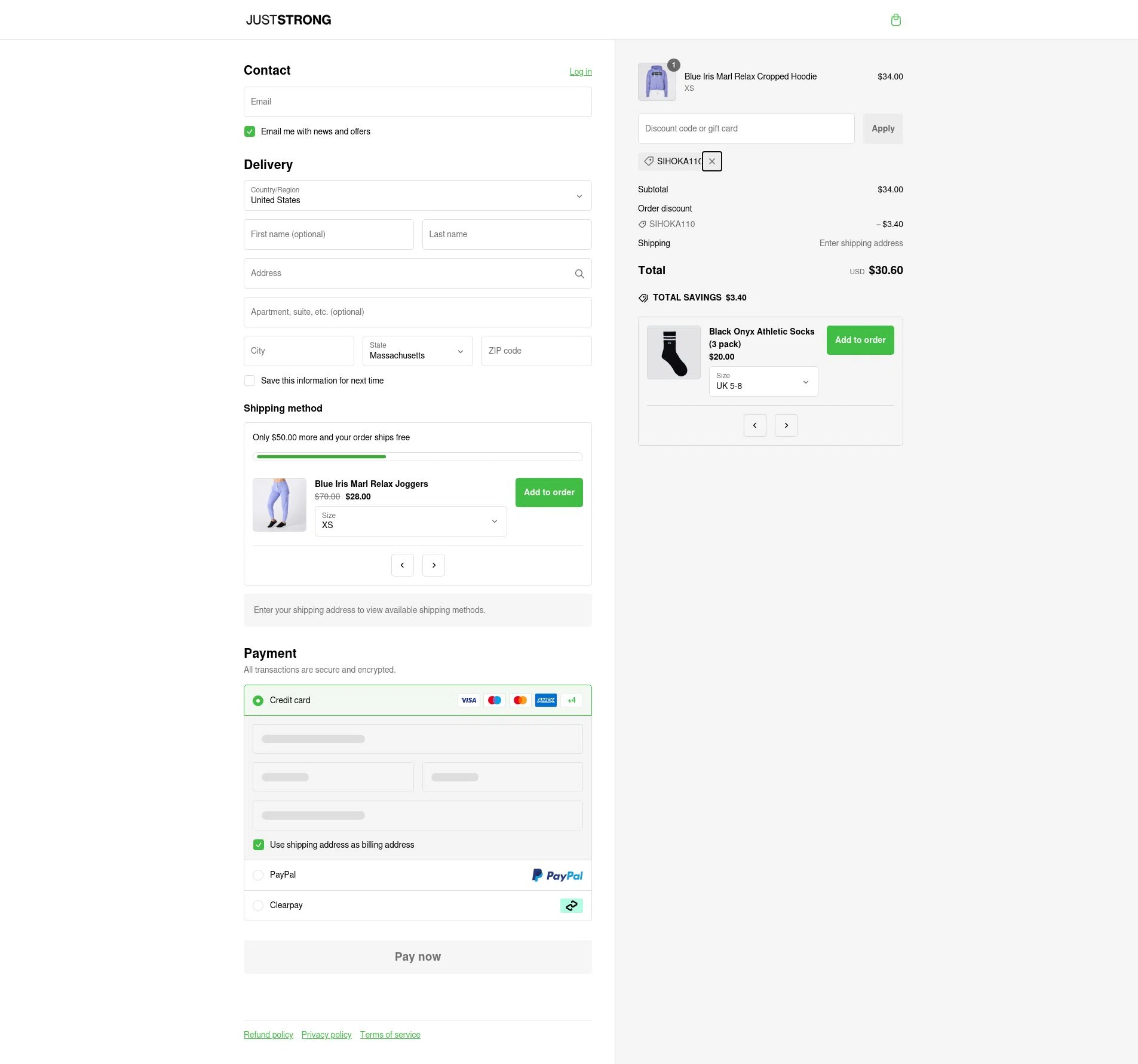 where to use Just Strong promo code box