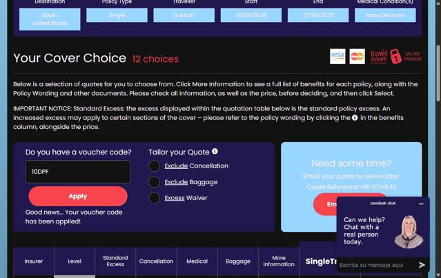 Just Travel Cover checkout page showing Just Travel Cover discount code box | Screenshot taken by SimplyCodes community member on Jun 30, 2025