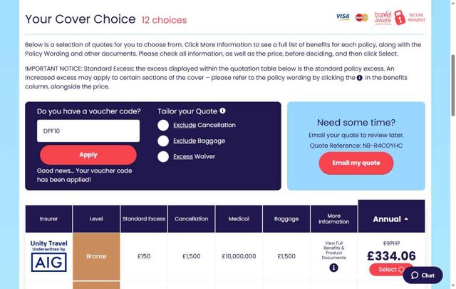 Just Travel Cover checkout page showing Just Travel Cover discount code box | Screenshot taken by SimplyCodes community member on Sep 5, 2025