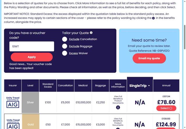 Just Travel Cover checkout page showing Just Travel Cover discount code box | Screenshot taken by SimplyCodes community member on Aug 27, 2025