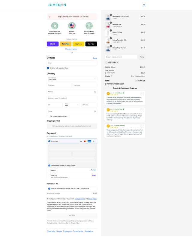 Juvenon checkout page showing Juvenon discount code box | Screenshot taken by SimplyCodes community member on Sep 11, 2025