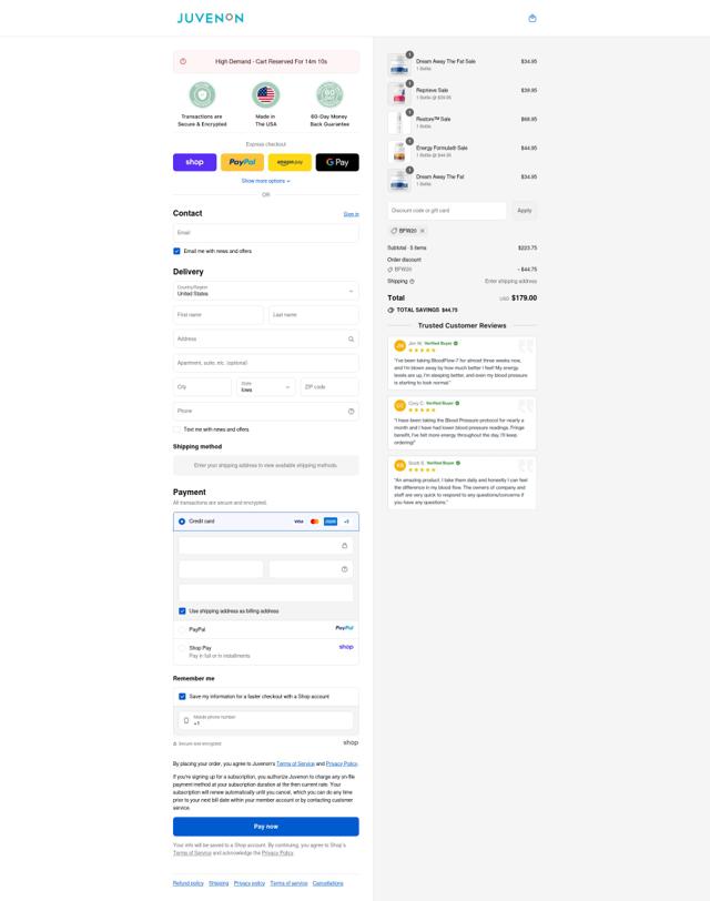 Juvenon checkout page showing Juvenon discount code box | Screenshot taken by SimplyCodes community member on Sep 11, 2025