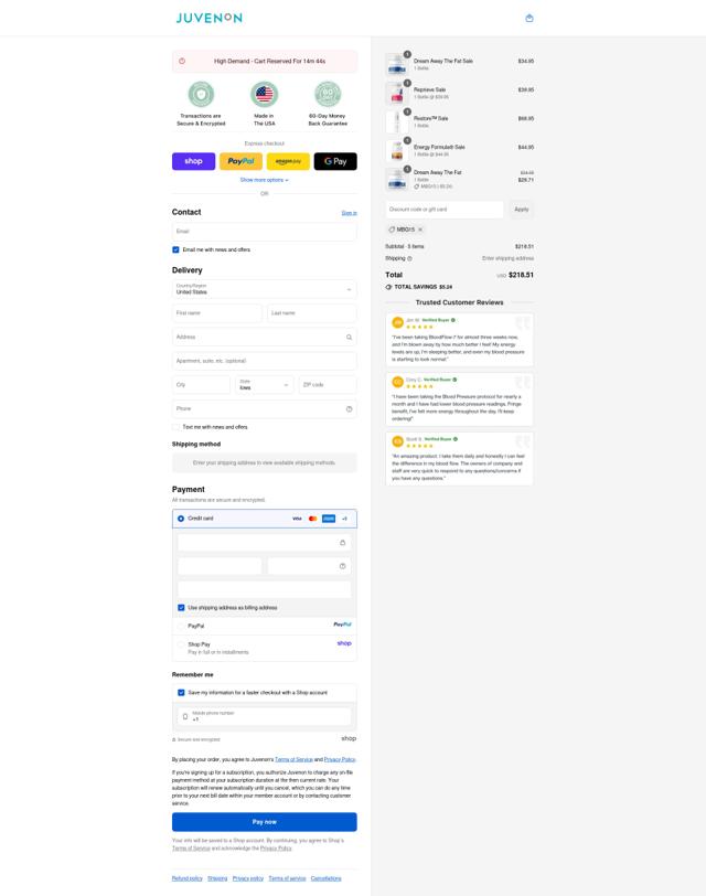 Juvenon checkout page showing Juvenon discount code box | Screenshot taken by SimplyCodes community member on Sep 11, 2025