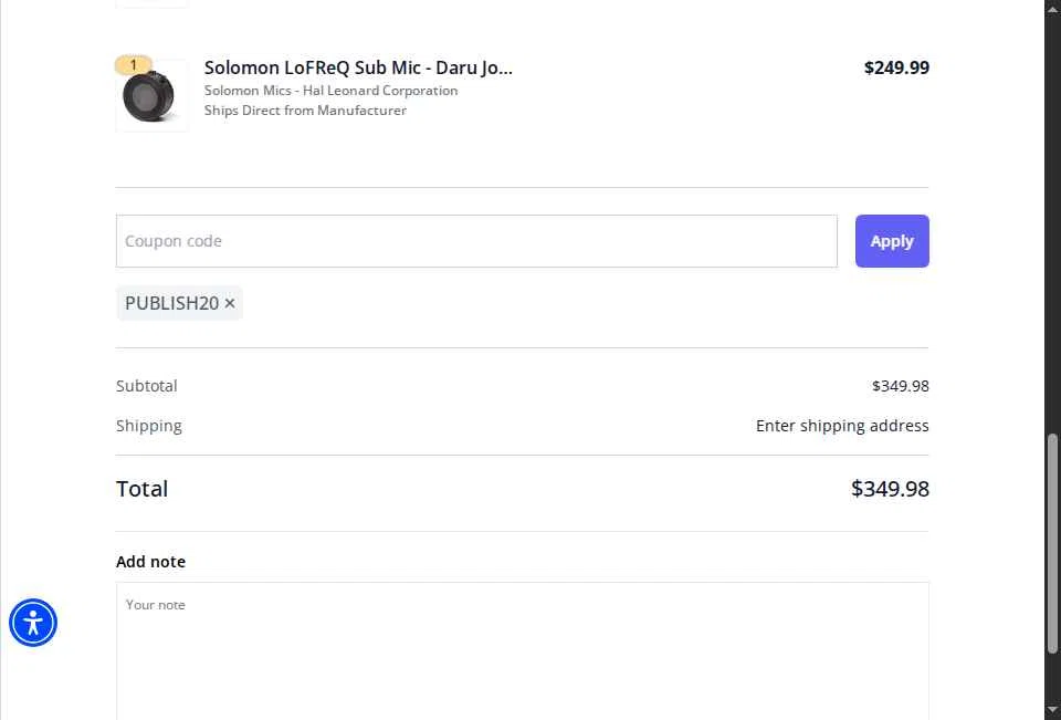 J.W. Pepper Sheet Music checkout page showing J.W. Pepper Sheet Music promo code box | Screenshot taken by SimplyCodes community member on Dec 18, 2025
