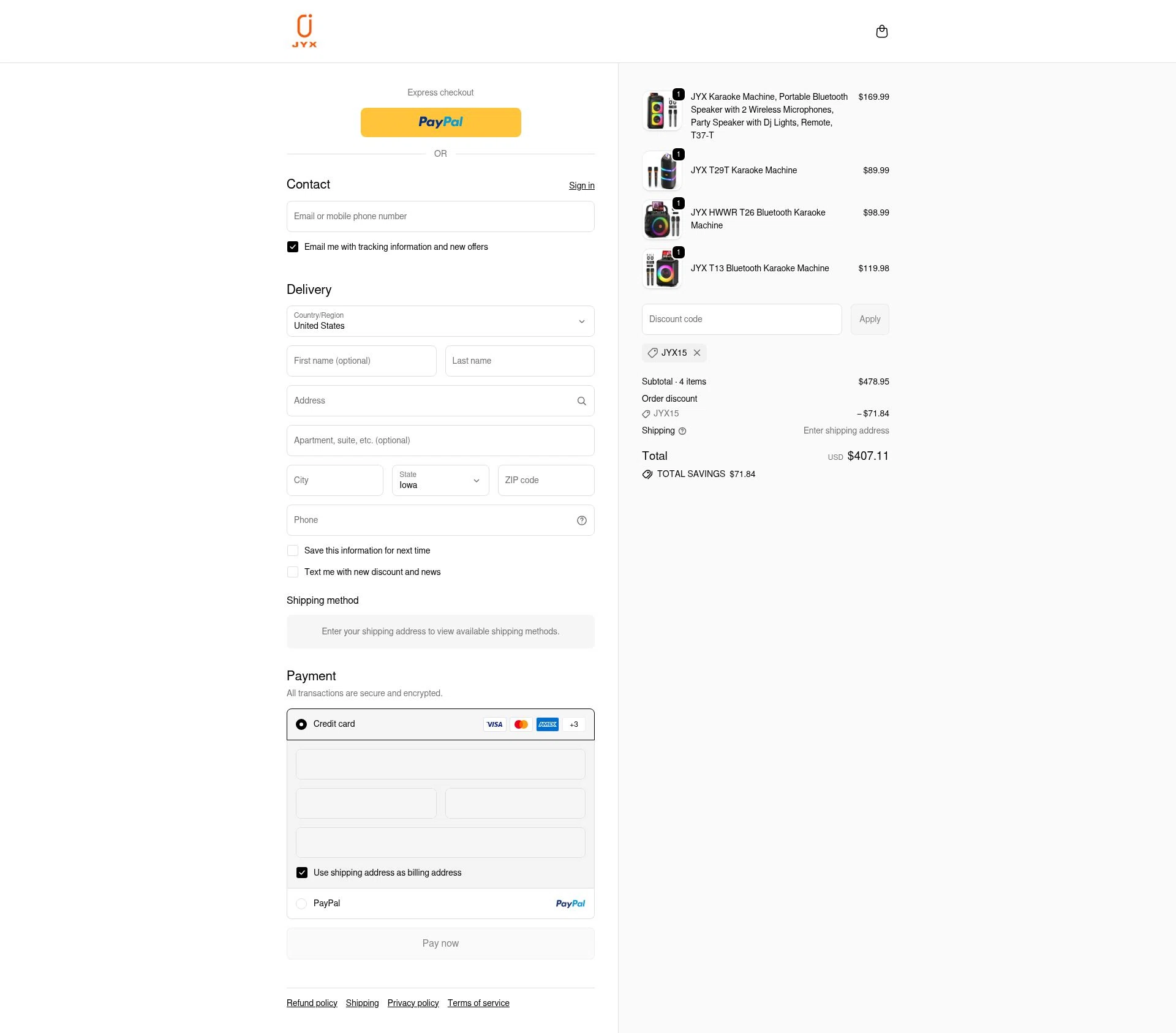 JYX checkout page showing JYX discount code box | Screenshot taken by SimplyCodes community member on Dec 13, 2025