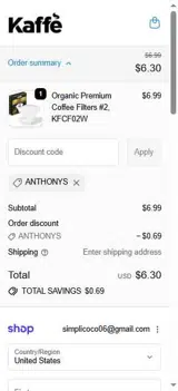 Kaffe Products coupon verification screenshot