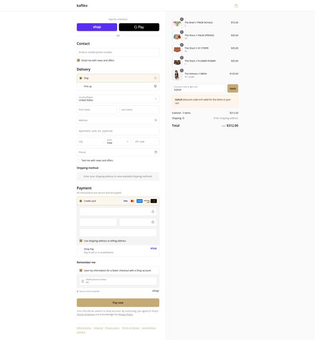 Kaftko checkout page showing Kaftko promo code box | Screenshot taken by SimplyCodes community member on Aug 31, 2025