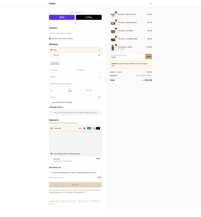 Kaftko checkout page showing Kaftko promo code box | Screenshot taken by SimplyCodes community member on Sep 8, 2025
