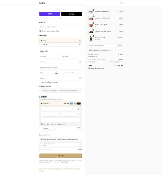 Kaftko checkout page showing Kaftko promo code box | Screenshot taken by SimplyCodes community member on Sep 8, 2025
