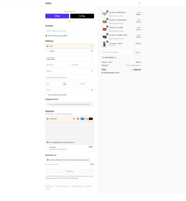 Kaftko checkout page showing Kaftko promo code box | Screenshot taken by SimplyCodes community member on Sep 4, 2025