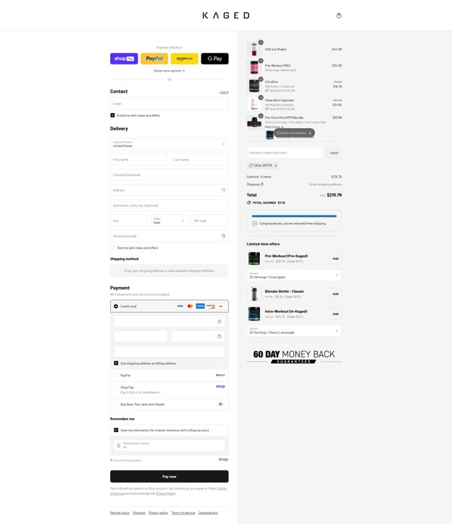 KAGED checkout page showing KAGED discount code box | Screenshot taken by SimplyCodes community member on Aug 24, 2025