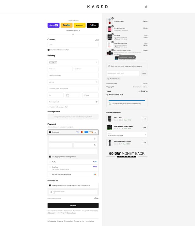 KAGED checkout page showing KAGED discount code box | Screenshot taken by SimplyCodes community member on Aug 20, 2025