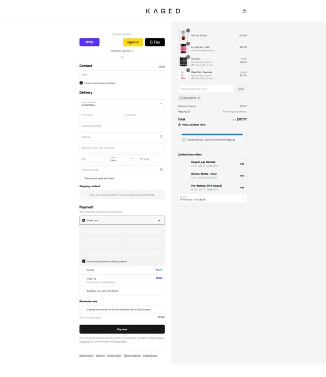 KAGED checkout page showing KAGED discount code box | Screenshot taken by SimplyCodes community member on Sep 2, 2025