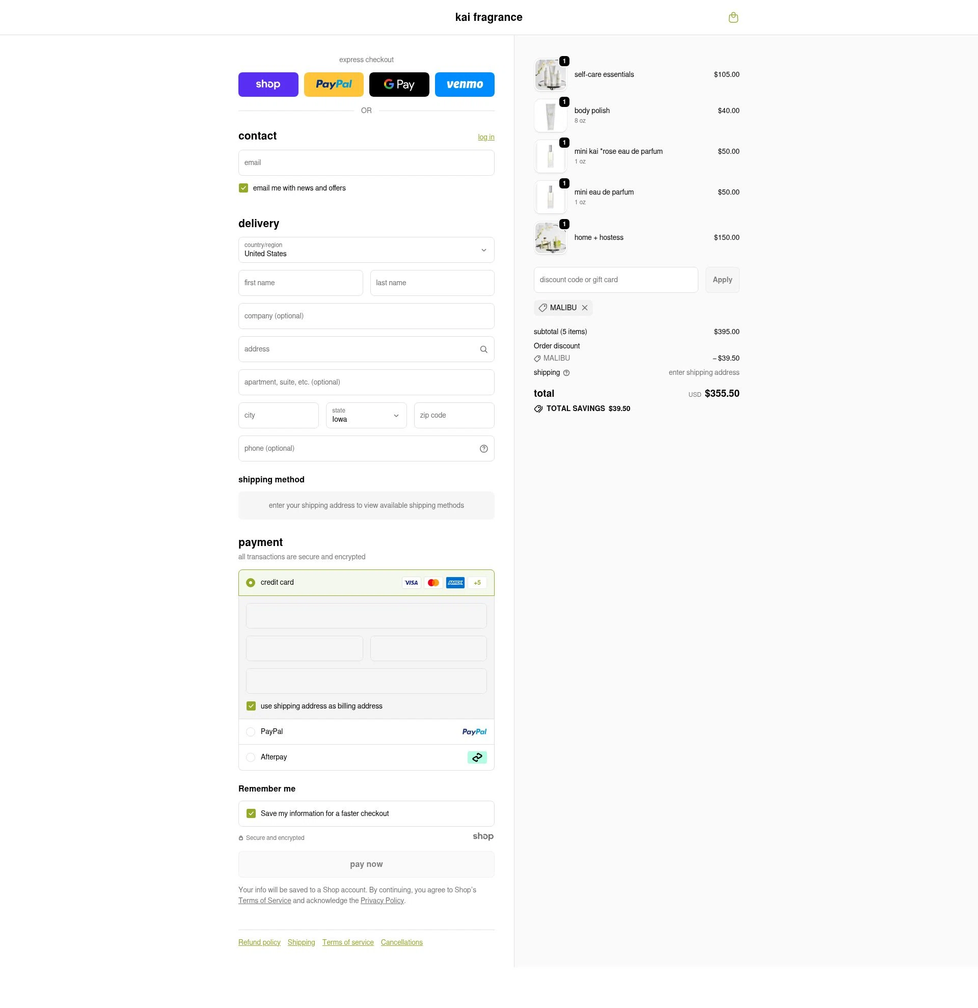 Kai Fragrance checkout page showing Kai Fragrance discount code box | Screenshot taken by SimplyCodes community member on Dec 14, 2025