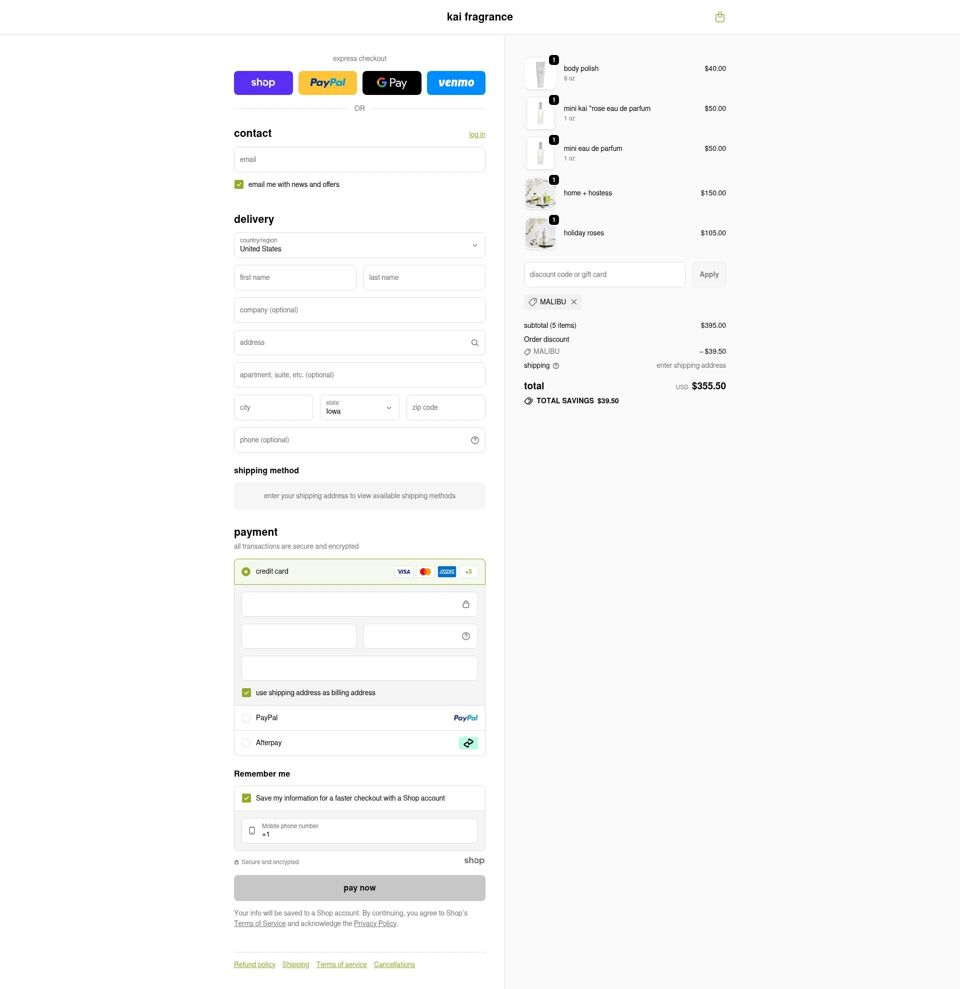 Kai Fragrance checkout page showing Kai Fragrance discount code box | Screenshot taken by SimplyCodes community member on Dec 3, 2025