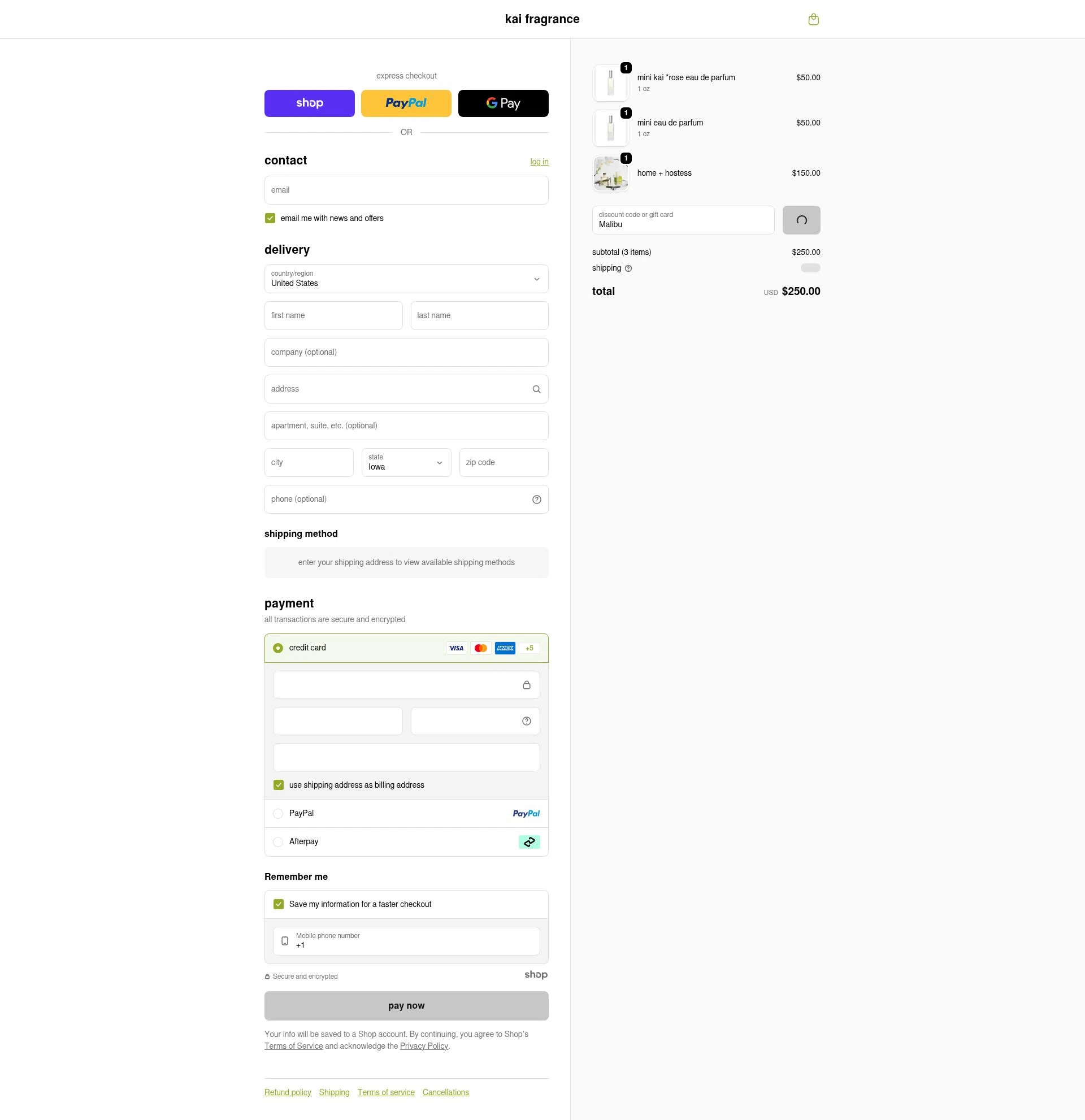 Kai Fragrance checkout page showing Kai Fragrance discount code box | Screenshot taken by SimplyCodes community member on Dec 21, 2025