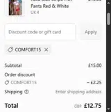 COMFORT15 coupon verification screenshot