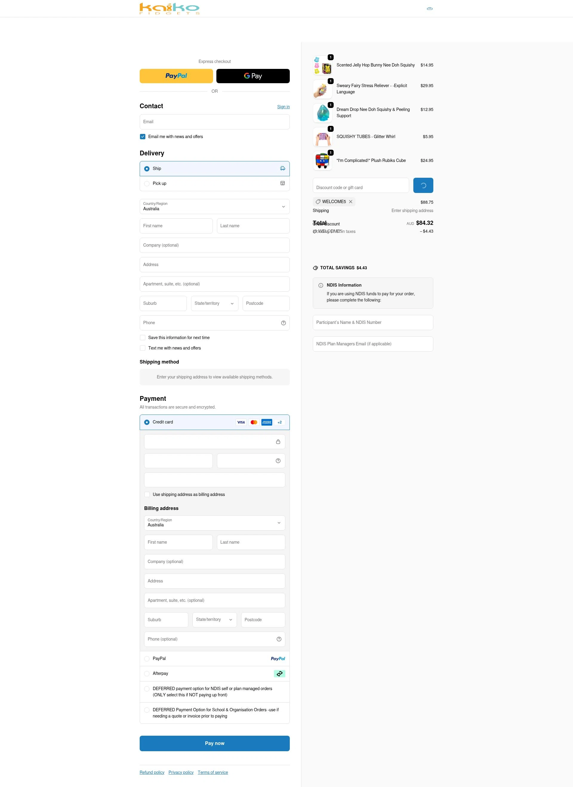 Kaiko Fidgets checkout page showing Kaiko Fidgets discount code box | Screenshot taken by SimplyCodes community member on Jan 27, 2026