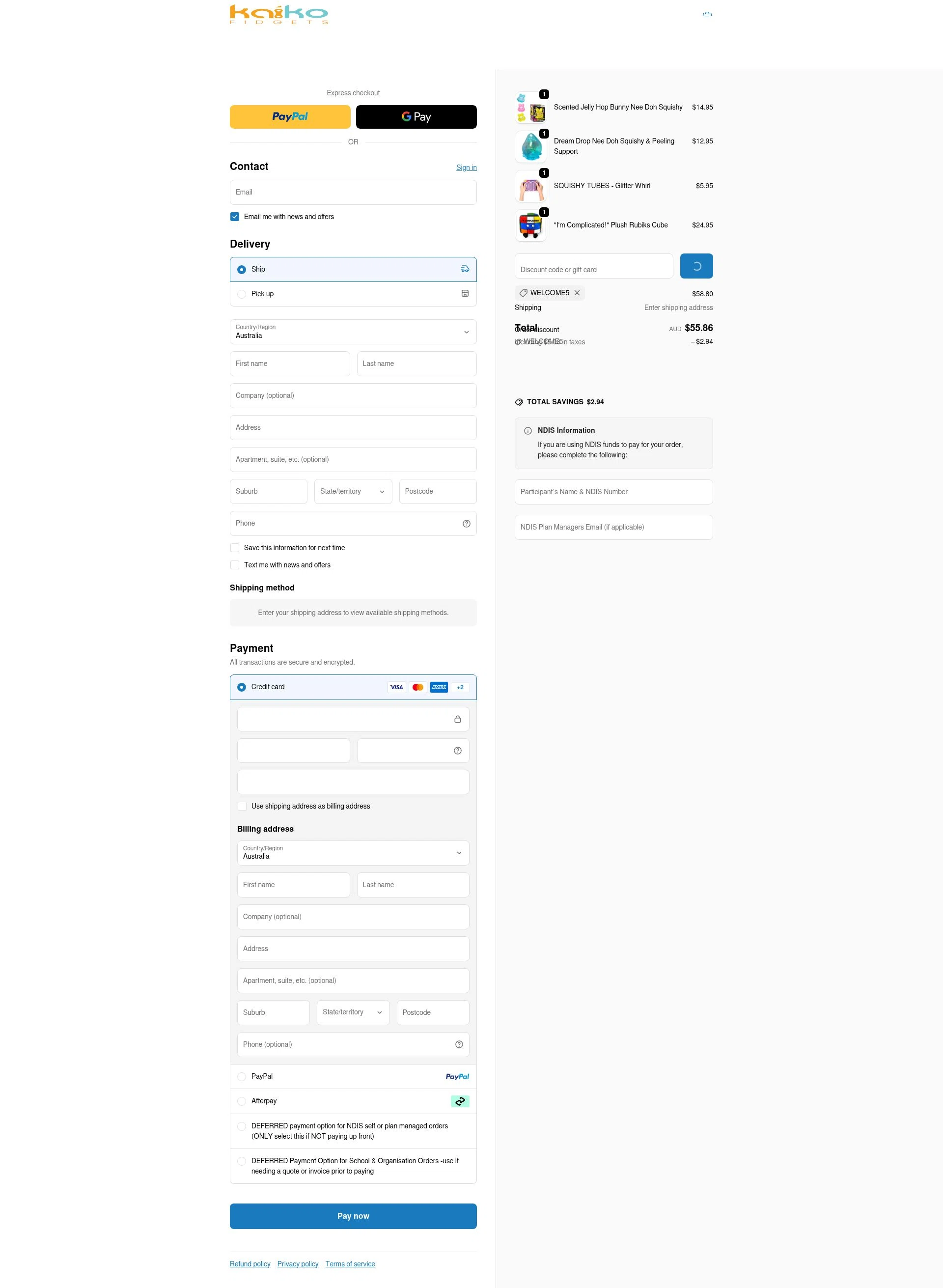 Kaiko Fidgets checkout page showing Kaiko Fidgets discount code box | Screenshot taken by SimplyCodes community member on Feb 1, 2026