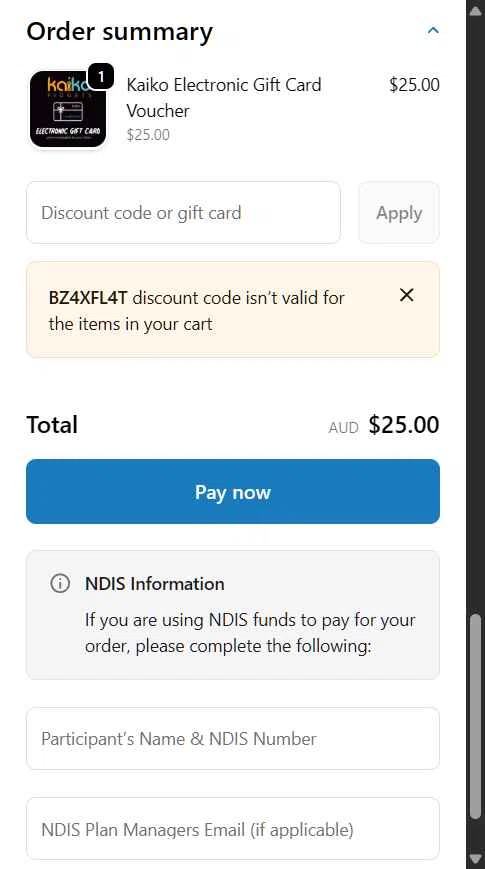 Kaiko Fidgets checkout page showing Kaiko Fidgets discount code box | Screenshot taken by SimplyCodes community member on Feb 1, 2026