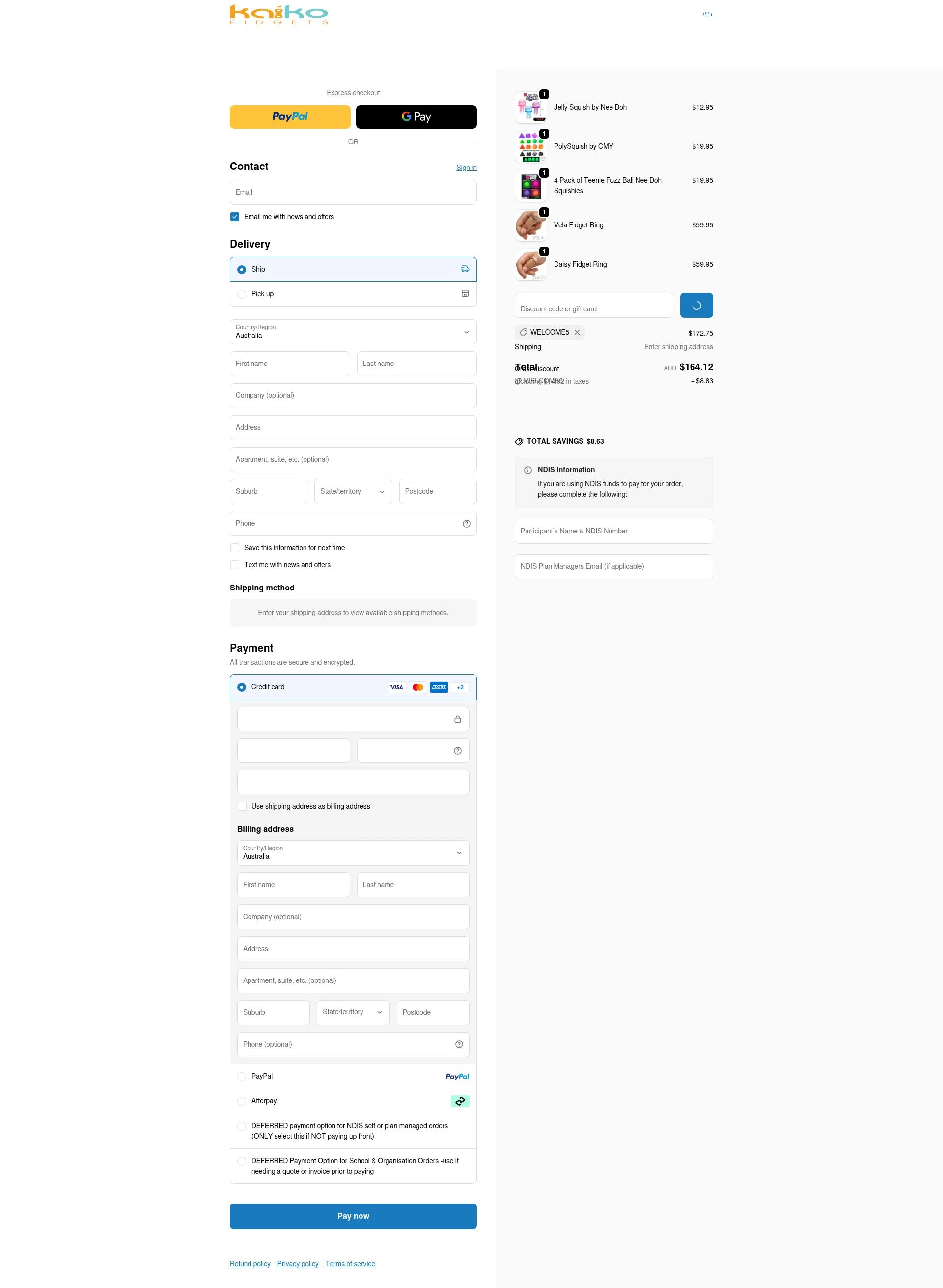 Kaiko Fidgets checkout page showing Kaiko Fidgets discount code box | Screenshot taken by SimplyCodes community member on Feb 5, 2026