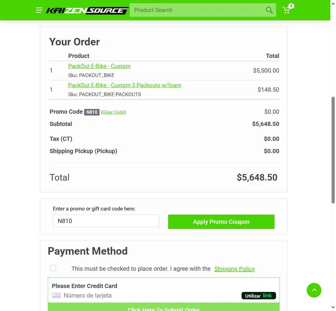 Kaizen Source checkout page showing Kaizen Source promo code box | Screenshot taken by SimplyCodes community member on Jun 3, 2025