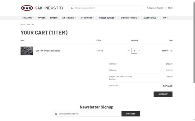 KAK Industry checkout page showing KAK Industry coupon code box | Screenshot taken by SimplyCodes community member on Jul 23, 2025