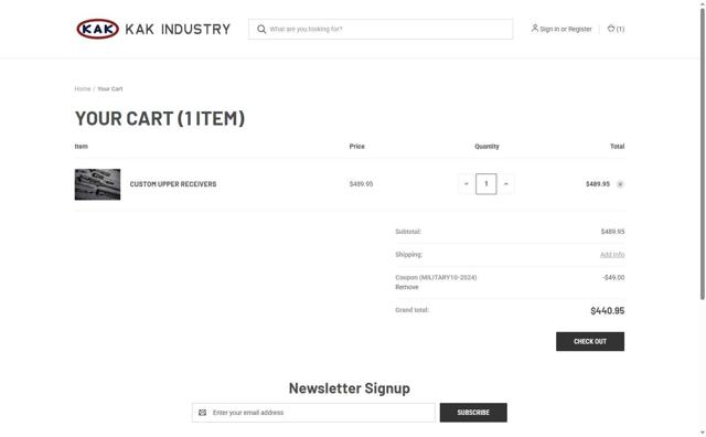 KAK Industry checkout page showing KAK Industry coupon code box | Screenshot taken by SimplyCodes community member on Aug 21, 2025