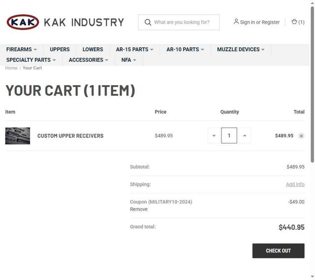 KAK Industry checkout page showing KAK Industry coupon code box | Screenshot taken by SimplyCodes community member on Jul 23, 2025