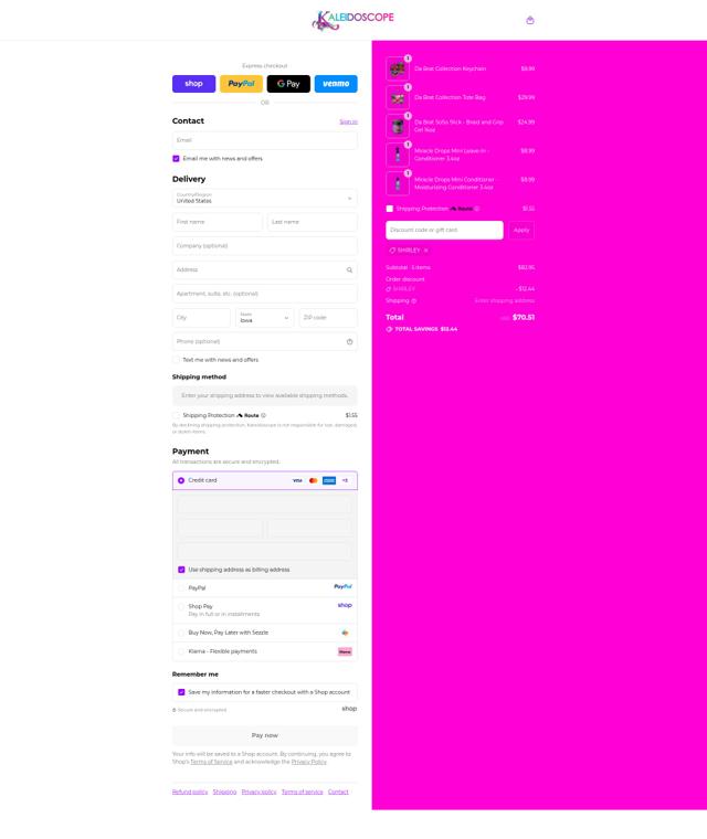 Kaleidoscope Hair Products checkout page showing Kaleidoscope Hair Products discount code box | Screenshot taken by SimplyCodes community member on Sep 9, 2025