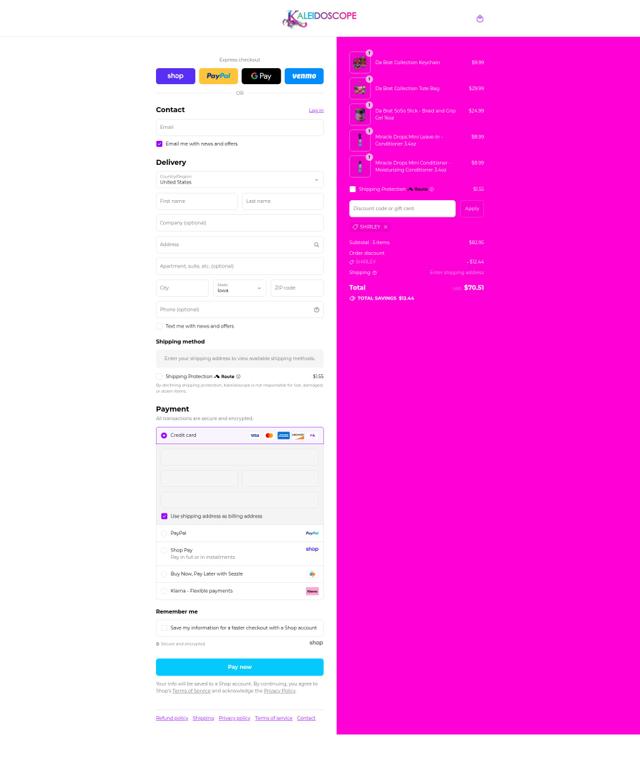 Kaleidoscope Hair Products checkout page showing Kaleidoscope Hair Products discount code box | Screenshot taken by SimplyCodes community member on Sep 5, 2025