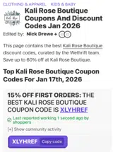 Kali Rose Boutique coupon verification screenshot