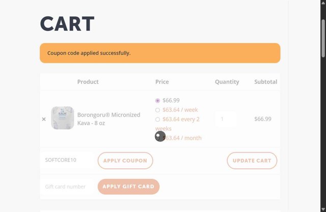 Kalm with Kava checkout page showing Kalm with Kava discount code box | Screenshot taken by SimplyCodes community member on Sep 5, 2025